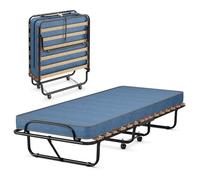 GIANTEX Lit d'Appoint Pliable 80x190cm - Lit 1 Place à 4 Roulettes avec Matelas en Mousse à Mémoire - Cadre en Métal - Charge 130 g