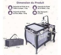 GIANTEX Lit Parapluie Bébé Pliable Portable 3 Fonctions, Grande Volume, Jouets, Roues avec Frein,Boîte à Musique,Gris