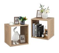 GIANTEX Lot de 2 Bibliothèque Étagère à 2 Niveaux, Cube de Rangement Empilable avec Dispositif Anti-Renversement, Armoire de Cube de Rangement d’Enregistrement pour Salon, Chambre à Coucher, Naturel