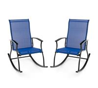 GIANTEX Lot de 2 chaises à bascule d'extérieur avec dossier ergonomique et assise respirante, tissu résistant à l'usure, pour terrasse, patio, piscine, bleu