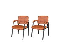 GIANTEX Lot de 2 chaises de conférence, avec dossier et accoudoirs, en cuir synthétique et métal, pour salle d'attente, jusqu'à 180 kg, pour bureau, salle de conférence (marron)