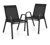 GIANTEX Lot de 2 Chaises de Jardin Extérieures, Chaise de Salle à Manger Empilables Cadre en Acier avec Mains Courantes, Fauteuil d'Extérieur avec Dossier et Siège Ergonomiques (Noir)