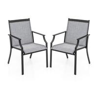 GIANTEX Lot de 2 Chaises de Jardin Extérieures, Chaises Terrasse avec Accoudoirs, Hauteur d’Assise 42 CM, Tissu Respirant, Cadre en Métal, Design Ergonomique, pour Jardin, Cour, Balcon (Gris)