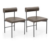 GIANTEX Lot de 2 chaises de salle à manger, cuisine, salon, dossier rembourré, assise en cuir PVC, pieds en métal, charge maximale 180 kg, grises