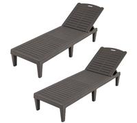 GIANTEX Lot de 2 chaises longues de jardin, avec dossier réglable en 5 positions, résistantes aux intempéries, pour jardin, plage et terrasse, en plastique, charge maximale : 160 kg, 187 x 55 x 28 cm