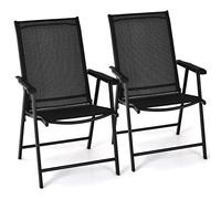 GIANTEX Lot de 2 Chaises Pliantes Exterieures, Chaises de Jardin en Tissu avec Accoudoirs, Cadre en Métal, Charge 150 kg, Fauteuil de Jardin Pliables pour Patio, Piscine, Pas d’Assemblage, Noir
