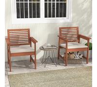 Giantex Lot de 2 fauteuils d'extérieur en bois massif, résistants aux intempéries avec coussins amovibles et accoudoirs, ensemble de fauteuils de salle à manger pour terrasse