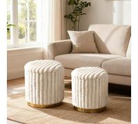 GIANTEX Lot de 2 Pouf Rond 32L + 21L Pouf Repose-pieds Rembourré en Poils de Lapin avec Couvercle Amovible et Conteneur Caché Tabourets Empilables pour Salon et Chambre à Coucher, Beige