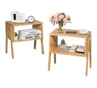 GIANTEX Lot de 2 Tables de Chevet à 2 Étages en Bambou Empilable-Table d’Appoint pour Chambre à Coucher/Salon/Bureau-Style Naturel