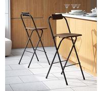 GIANTEX Lot de 2 Tabouret Pliant, Tabouret de Bar avec Dossier Inclinable, Assise Incurvée Repose-Pieds, Structure en Métal, Charge 150 kg, Chaise de Bar pour Salon, Balcon, Terrasse, Jardin, Marron