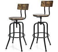 GIANTEX Lot de 2 Tabourets de Bar, Chaises de Bar Hautes Industrielles Pivotant avec Siège Réglable, Dossier et Repose-Pieds en Arc, pour Cuisine, Café, Pub, Bistrot, Marron Rustique + Noir