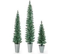 CostwayLot de 3 Sapins de Noël Artificiels 90/120/150 CM avec 120/140/160 Pointes de Branches en PVC, Bases Métalliques avec Ciment