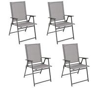 GIANTEX Lot de 4 Chaises de Jardin Pliables à Dossier Haut, Chaises de Balcon avec Accoudoirs et Cadre Métallique, Siège d’Extérieur Pliant en Textilène, Charge Maximale 150 KG, Gris