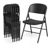 GIANTEX Lot de 6 Chaises Pliantes Interieur, Chaise Salle a Manger Gain de Place avec Structure Métallique, Assise Courbée & Repose-Pieds, Charge 150 kg, pour Cuisine, Bureau (Noir)