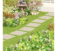 GIANTEX Lot de 8 pierres d'escalier pour jardin - 39,5 x 39,5 cm - Plaques de pierre de jardin - Dalles de jardin - Dalles de jardin - Dalles en plastique - Dalles de béton avec 32 piquets - Beige