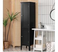 GIANTEX Meuble Colonne de Salle de Bain 160 cm - 2 Portes+ 5 Niveaux d'Etages- Armoire Haute Meuble de Rangement Scandinave-Noir