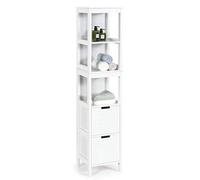 Giantex Meuble Colonne Salle de Bain 2 Librement Tiroirs Combinable, Armoire Haute Etroite à 5 Niveaux, Meuble de Rangement en Bois sur Pied, 30,5x30,5x145 cm, Blanc