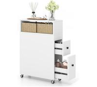 GIANTEX Meuble Colonne Salle de Bain à 4 Roulettes avec 2 Tiroirs,2 Paniers et Porte-Brosse WC,Taille Compacte,50x 19x 72 cm,Blanc