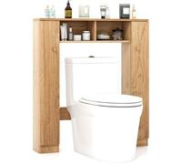 GIANTEX Meuble Dessus Toilettes WC-8 Compartiments+ 2 Placards à Porte-Meuble/Colonne Salle de Bain-4 Étagères Réglables- Naturel