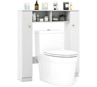 GIANTEX Meuble Dessus Toilettes WC- 8 Compartiments et 2 Placards à Porte- Meuble/Colonne Salle de Bain- 4 Étagères Réglables-Blanc