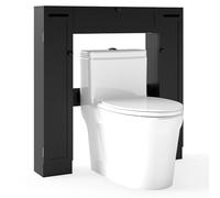 GIANTEX Meuble pour lave-linge, meuble sur toilettes, meuble de salle de bains sur toilettes, armoire encastrée, en bois, avec porte, salle de bain, peu encombrant, avec porte papier toilette (Noir)