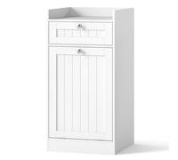 GIANTEX Meuble Rangement de Salle de Bain avec Tiroir, Panier à Linge Basculante, Panier Amovible, Meuble Rangement Moderne Style Ferme pour Buanderie, Salon, Appartement, Blanc