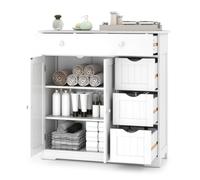 GIANTEX Meuble Salle de Bain Blanc avec 4 Tiroirs et 2 Portes, 80x30x82 cm | Commode de Rangement Polyvalente avec Compartiments Multiples, Large Plateau, Étagère Ajustable, Dispositif Anti-Basculement