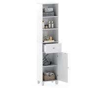 GIANTEX Meuble Salle de Bain Haute de 172 cm, Colonne Salle de Bain avec 3 Étagères Ouvertes, 1 Tiroir, 1 Porte et Étagère Réglable, Gain de Place, Meuble de Rangement pour Cuisine, Salon (Blanc)