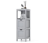 GIANTEX Meuble Salle de Bain Rangement à 3 Niveaux, Colonne Salle de Bain Commode Placard avec Étagère Ouverte & 2 Tiroirs, Armoire sur Pied pour Salon, Cuisine, Toilette, 30 x 30 x 90 CM (Gris)