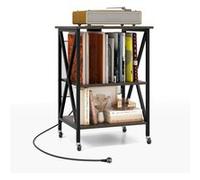 Giantex Meuble Tourne-Disque Vinyle avec Prise, Table d’Appoint à Roulette, Gris G