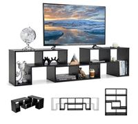GIANTEX Meuble TV Combiné Libre avec Étagères Ouvertes, Meuble Télé 3 Pièces en MDF Jusqu’à 65 Pouces, Meuble TV Bois pour Salon Chambre et Bureau, 134-180x30x43 cm, Noir