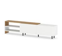 GIANTEX Meuble TV Mobile pour Jusqu'à 80", Meuble Tele avec Plan de Travail 181 cm, 2 Étagères Ouvertes, 2 Armoires avec Portes, Banc TV d'Intérieur pour Salon, Chambre à Coucher