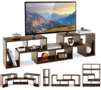 GIANTEX Meuble TV Modulaire en 3 Pcs Combiné Libre- 3 Niveaux d’Etages avec 6 Compartiments- pour TV à 65""- 134-180x 30x 43 cm-Café
