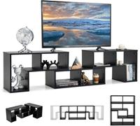 GIANTEX Meuble TV Modulaire en 3 Pcs Combiné Libre- 3 Niveaux d’Etages avec 6 Compartiments- pour TV à 65""- 134-180x 30x 43 cm-Noir