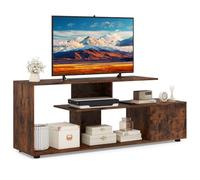 Giantex Meuble TV pour Téléviseurs Jusqu'à 55 Pouces, Support TV avec 3 Étagères, Armoire avec Porte, 4 Pieds Réglables et 1 Pied de Support, Banc Télé pour Chambre à Coucher, Salon (Café)