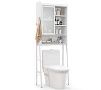 GIANTEX Meuble WC Rangement, Meuble de Salle de Bain avec Porte Coulissante, 3 Étagère Réglables, Meuble Dessus de Toilettes avec 2 Dispositifs Anti-Basculement, 29 x 63 x 170 cm, Blanc