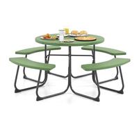 GIANTEX Meubles de jardin - Table de pique-nique - Table ronde avec 4 bancs - Table à bière avec trou pour parasol - Salon de jardin résistant aux intempéries - En polyéthylène haute densité - Pour 8