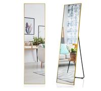 GIANTEX Miroir sur Pieds/Mural Rectangulaire- 160H x 40L cm- Psyché Grand pour Chambre Antidéflagrant- Cadre en Métal- Doré