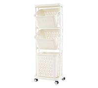 GIANTEX Panier à Linge à 3 Niveaux, Chariot à Linge Multifonctionnel avec Poignées, 4 Roulettes, 3 Panier Amovibles, Meuble Linge Sale pour Salle de Bain, Buanderie et Chambre, 40x30x112 cm, Blanc