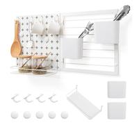 GIANTEX Panneau perforé en métal 61 x 30,5 cm avec 2 bacs de rangement, 1 support de rangement, 5 aimants et 4 crochets, panneau perforé à suspendre jusqu'à 30 kg, plaque perforée pour garage et