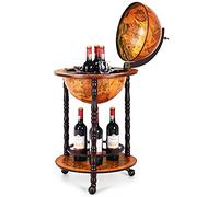 GIANTEX Pelle de bar antique avec carte du monde vintage à cocktail avec plaque de base, colonne en bois d'eucalyptus massif avec 3 roues, couleur marron