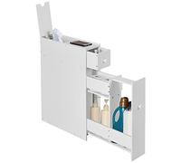 Giantex Petit Meuble Salle de Bain 16 cm, Armoire Salle de Bain Étroit, Porte-Papier, Meuble WC Compact avec Tiroirs, Panneau MDF, Rangement Toilette pour Petit Espace (Blanc, 48 x 16 x 58 cm)