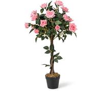 GIANTEX Plante avec 21 Roses Artificielles 93CM+ Pot en Ciment-Arbre à fleurs Réaliste avec Tronc en Bois- Intérieur/Extérieur