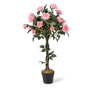 GIANTEX Plante en pot avec roses artificielles, arbre à fleurs réaliste avec tronc en bois et pot en ciment, sans entretien, pour décoration de maison et de bureau