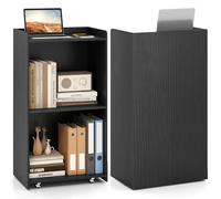 GIANTEX Podium, Bureau d'enceinte mobile avec roulettes verrouillables, support de scène en bois, bureau debout pour salle de réunion, école et églises, 57,5 x 37 x 105 cm (noir)