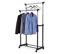 GIANTEX Portant à Vêtements à Roulettes, Double Penderie à Vêtements Mobile Réglable en Hauteur, Porte-Manteau en Acier pour Chambre à Coucher, Salle de Bain, Couloir, 86 x 43 x 94-168 cm