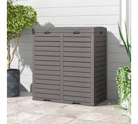 GIANTEX Poubelle Extérieure de 235 L Double Bacs, Poubelle Classée Etanche avec Couvercle à Plusieurs Niveaux, Bac d'Egouttage, Poignée, Poubelle pour Terrasse, Cour, Jardin, Extérieur (Marron)