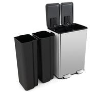 GIANTEX Poubelle Tri Sélectif Double Compartiments 2 x 30L en Acier Inoxydable, Poubelle à Pédale, Boîte Désodorisante, Couvercle Lisse & Silencieux, 2 Seaux Amovibles, Poubelle Recyclage Cuisine