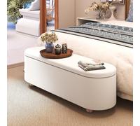 GIANTEX Pouf de rangement ovale, coffre de 150 L avec couvercle, siège rembourré, pieds en bois de caoutchouc, banc de pied de lit pour chambre, entrée, charge de 300 kg, 139 x 40,5 x 48,5 cm