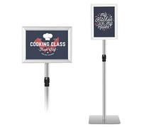 GIANTEX Présentoir sur Pied Pupitre Support Affiche Porte Menu Argenté ou Noir au Choix Formats A4 Cadre Clippant Panneau Pivotant Hauteur Réglable 73,5-118CM Conception à Angle Droit (Argent)